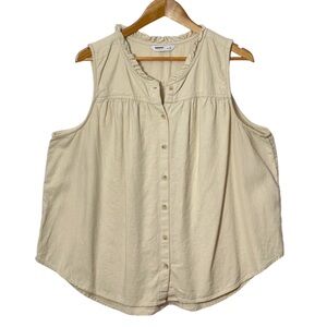 Sonoma Linen Blend Button Down Shirt with Ruffle